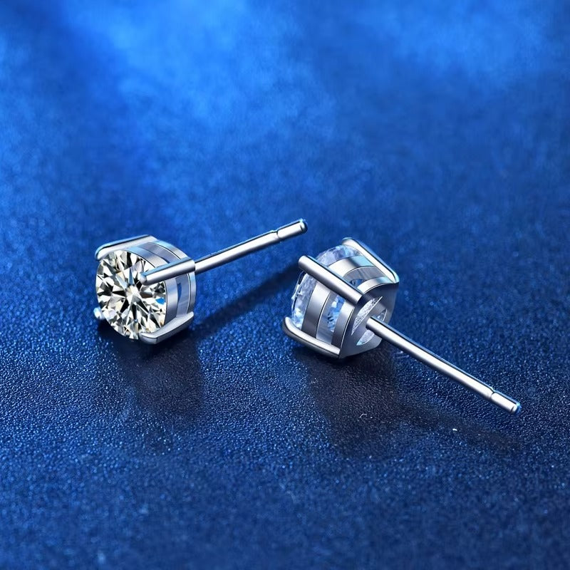 Delicate	2 Carat Round Shape Four Prong Moissanite Solitaire Stud Earrings
