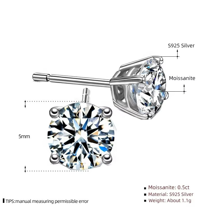 Dazzle 1 Carat Round Shape Four Prong Moissanite Solitaire Stud Earrings
