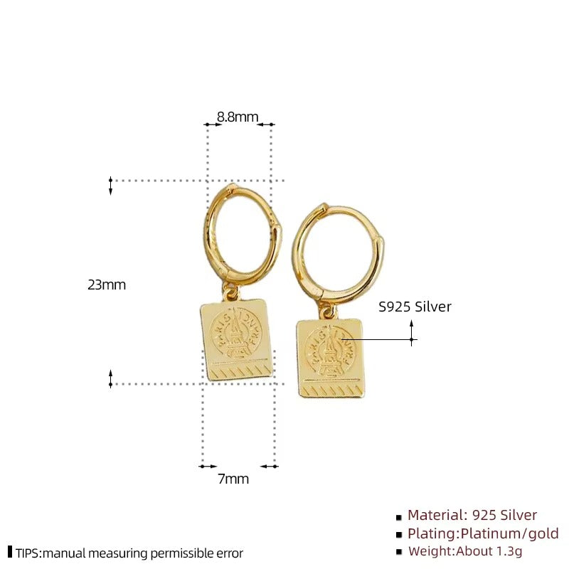 Amber Eiffel Tower Engraved Pendant Hoops