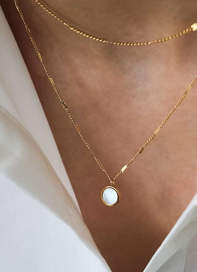 Doveo Shell Double Layer Necklace | Waterproof 18k Gold
