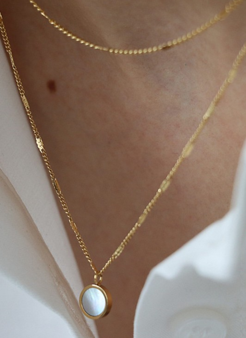 Doveo Shell Double Layer Necklace | Waterproof 18k Gold