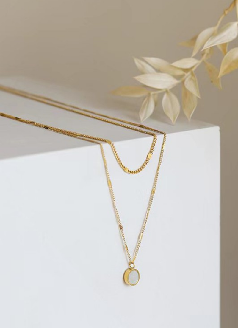Doveo Shell Double Layer Necklace | Waterproof 18k Gold