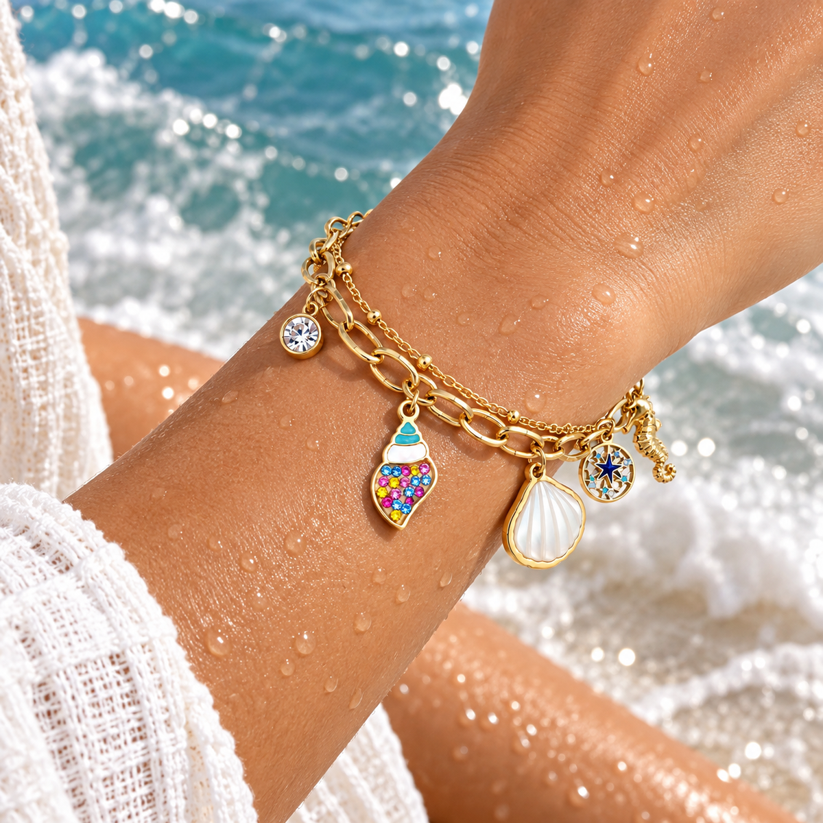 Harlow Ocean Charms Bracelet | Waterproof 18K Gold