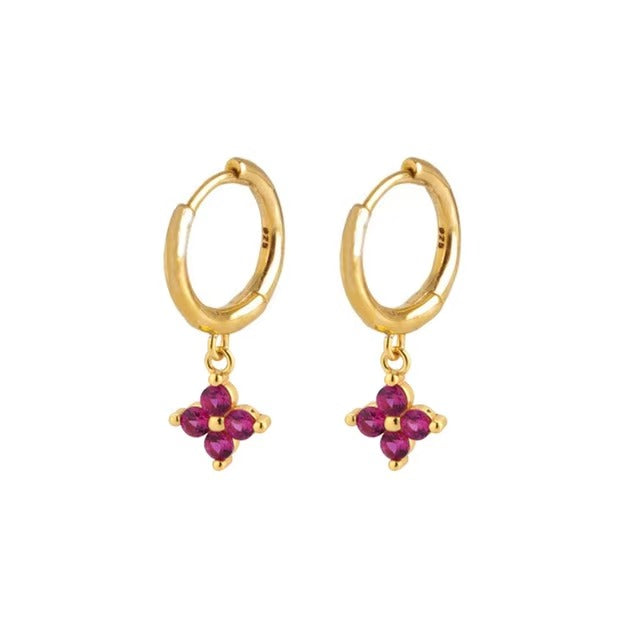 Carat Deep Pink Ruby Clover Pendant Hoops