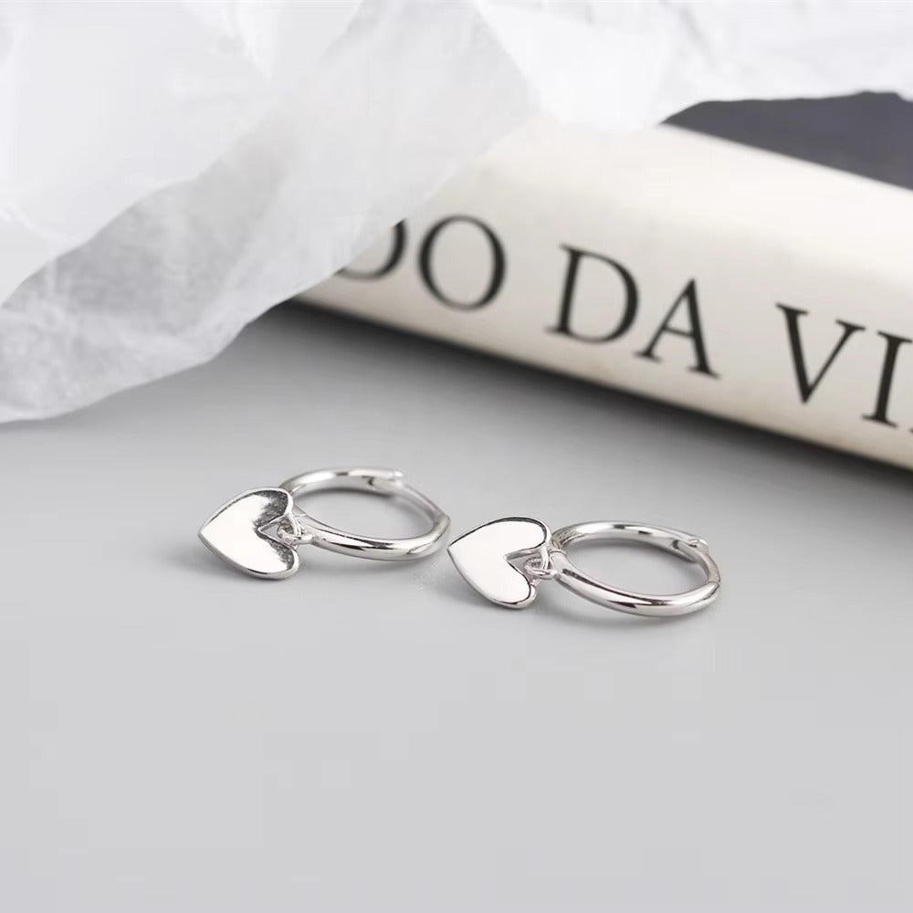 Orleana Love Heart Silver Hoops