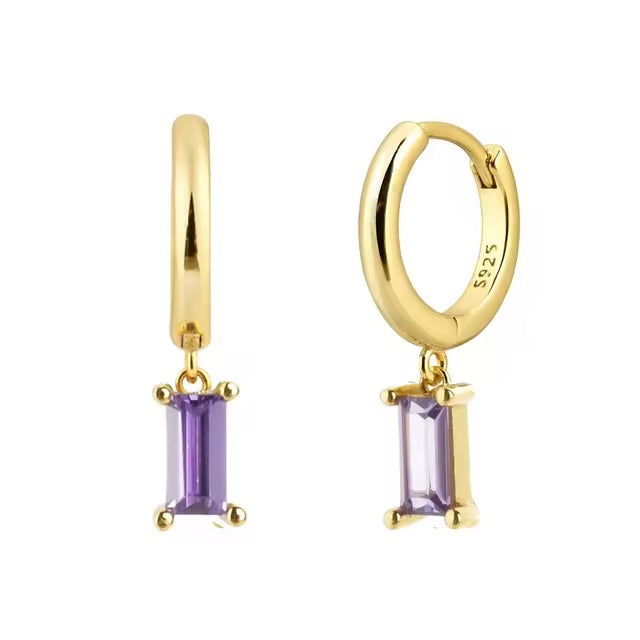 Bloom Emerald Cut Purple Amethyst	Hoops
