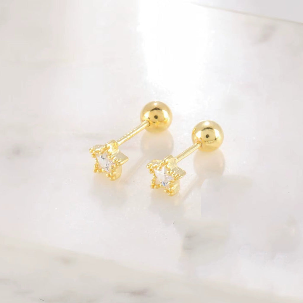 Lincot Crystal Star Gold Screwback Stud- Single EarRINGS