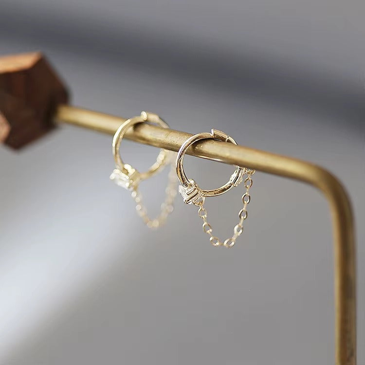 Masoni Square Crystal Chain Gold Hoops