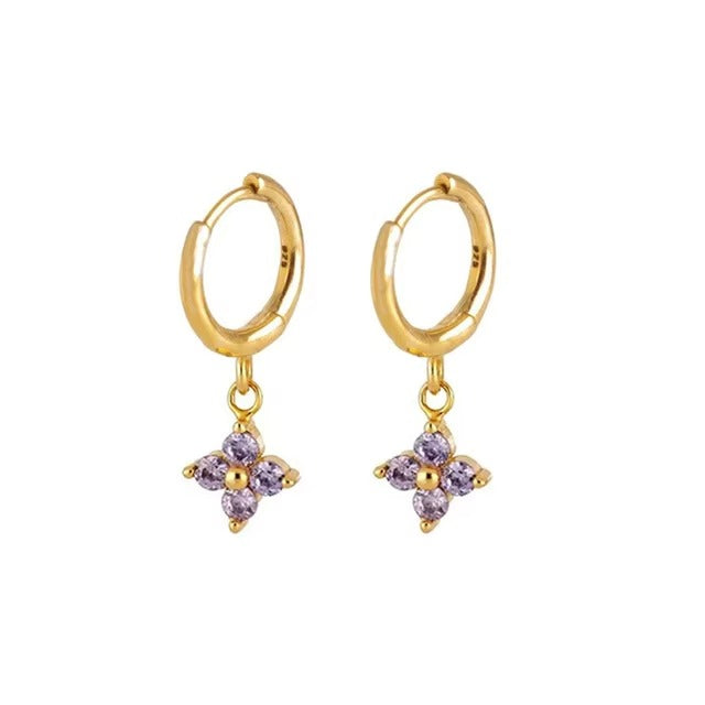 Brocade	Purple Amethyst Clover Pendant Hoops