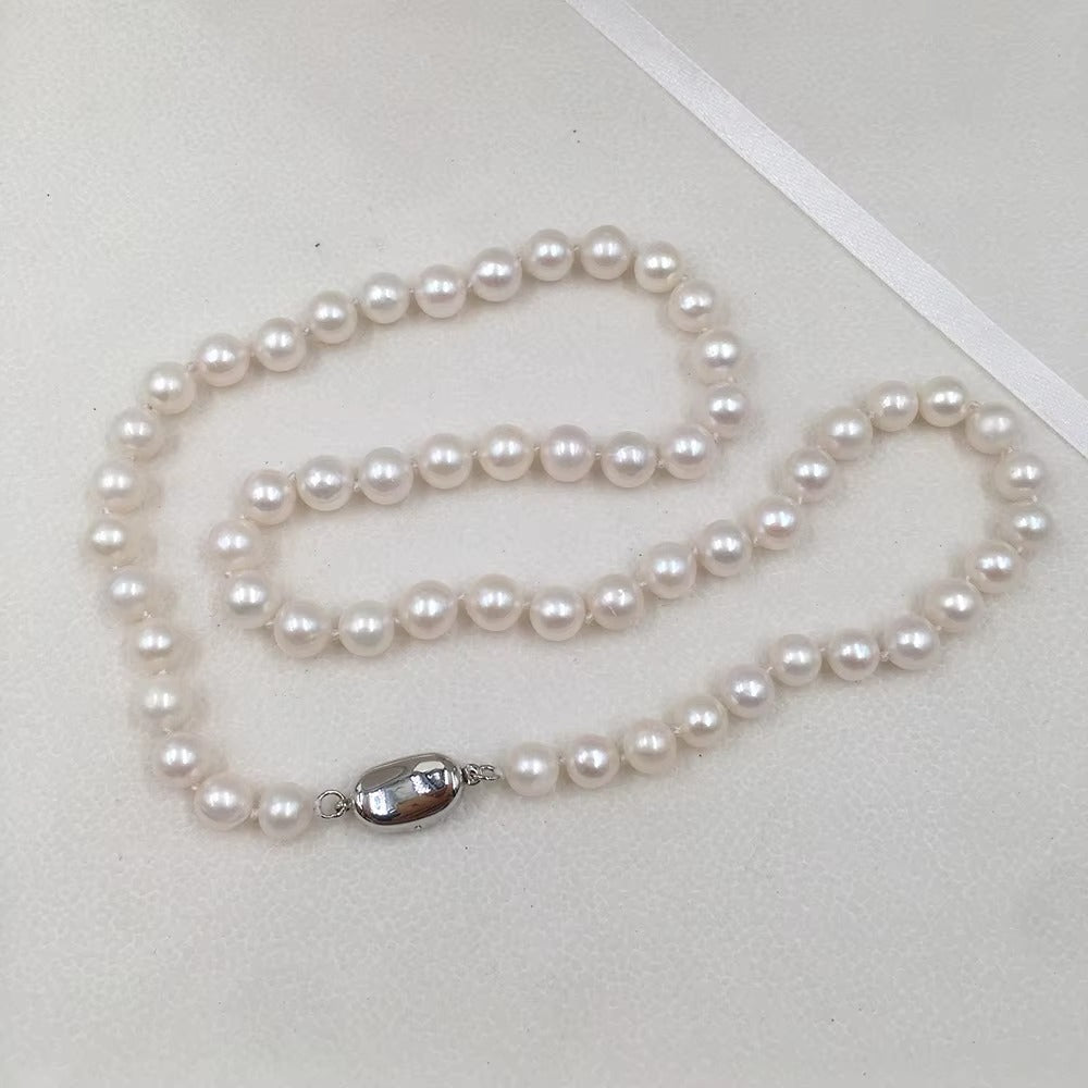 Tonka 925 Sterling Silver AAA Freshwater 9mm Pearls Necklace- 50cm Length