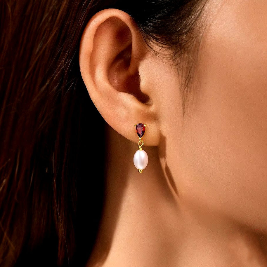 Zira	Red Ruby Pearl Drops earrings