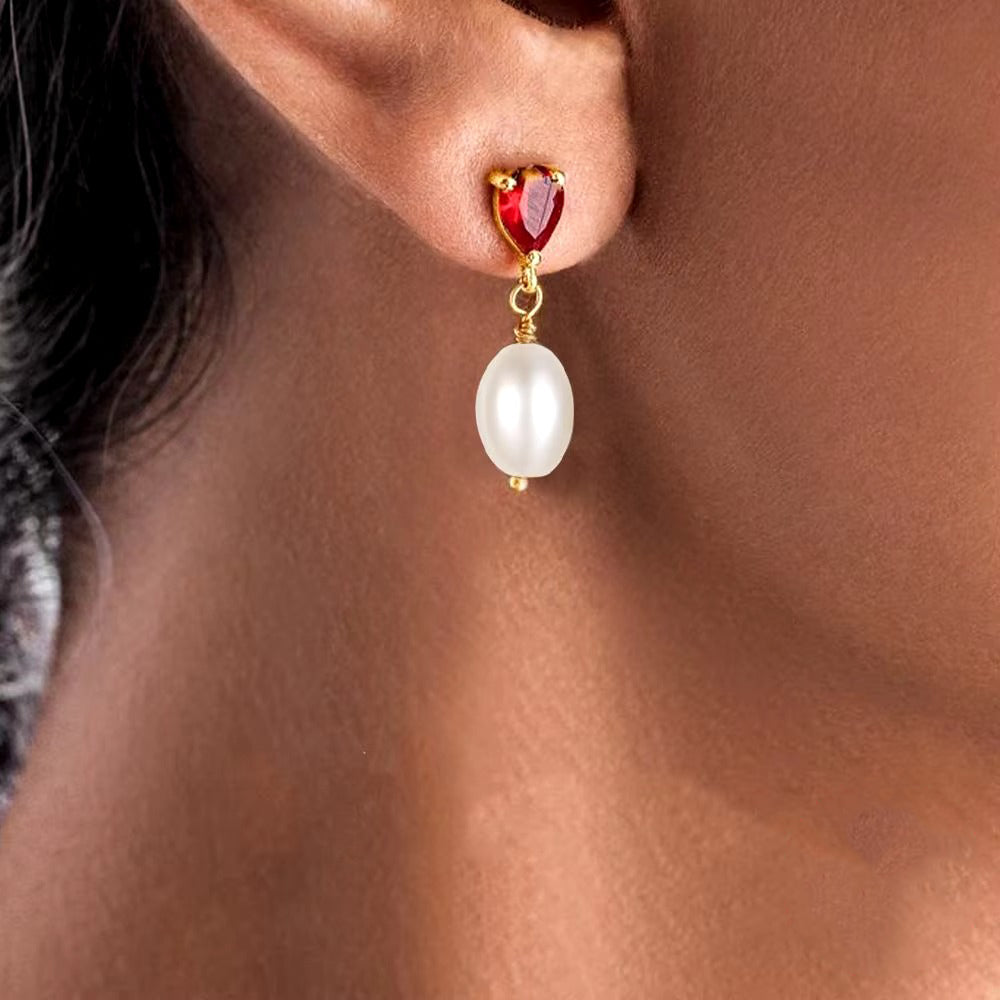 Zira	Red Ruby Pearl Drops earrings