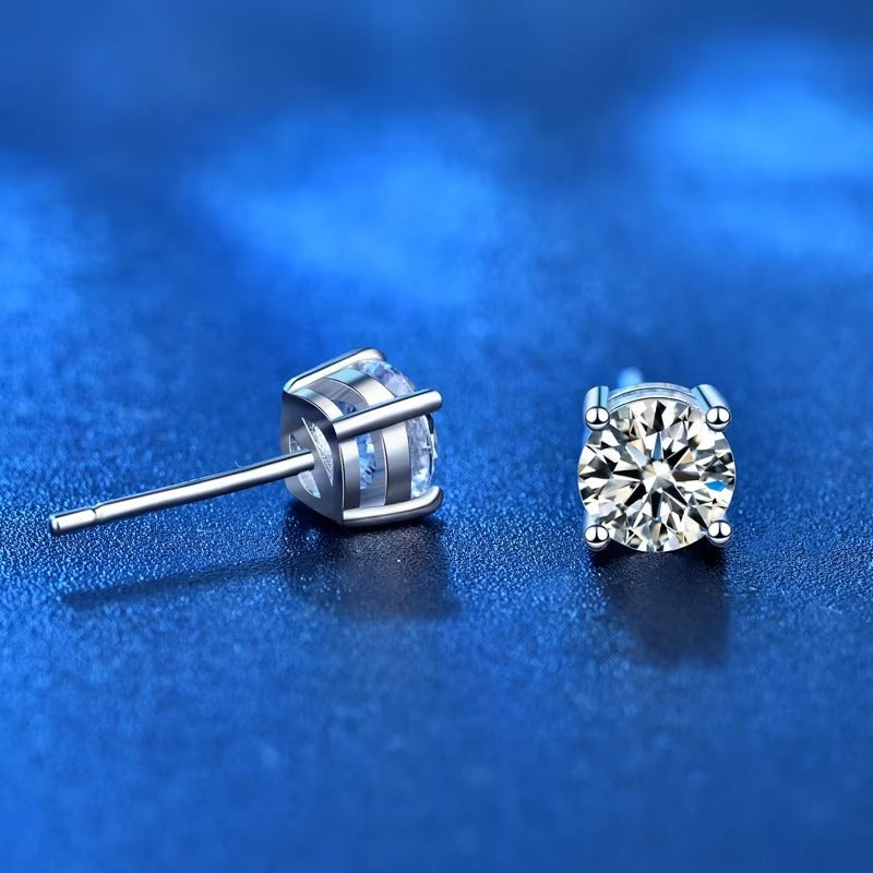 Delicate	2 Carat Round Shape Four Prong Moissanite Solitaire Stud Earrings