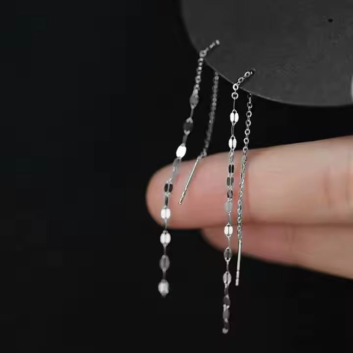 Logan Silver Sequin Chain Thread Drop EarRINGSs