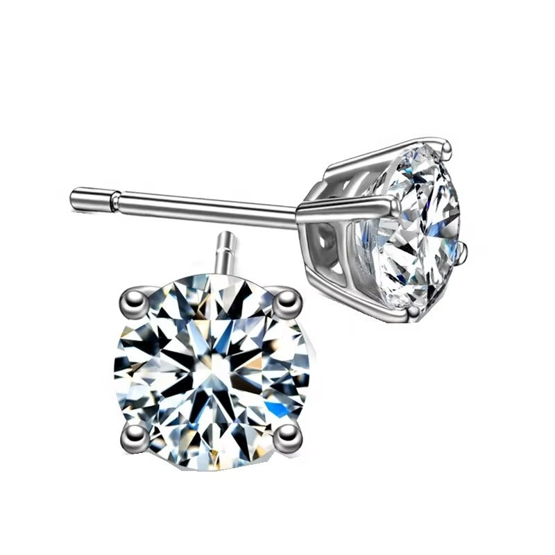 Dazzle 1 Carat Round Shape Four Prong Moissanite Solitaire Stud Earrings