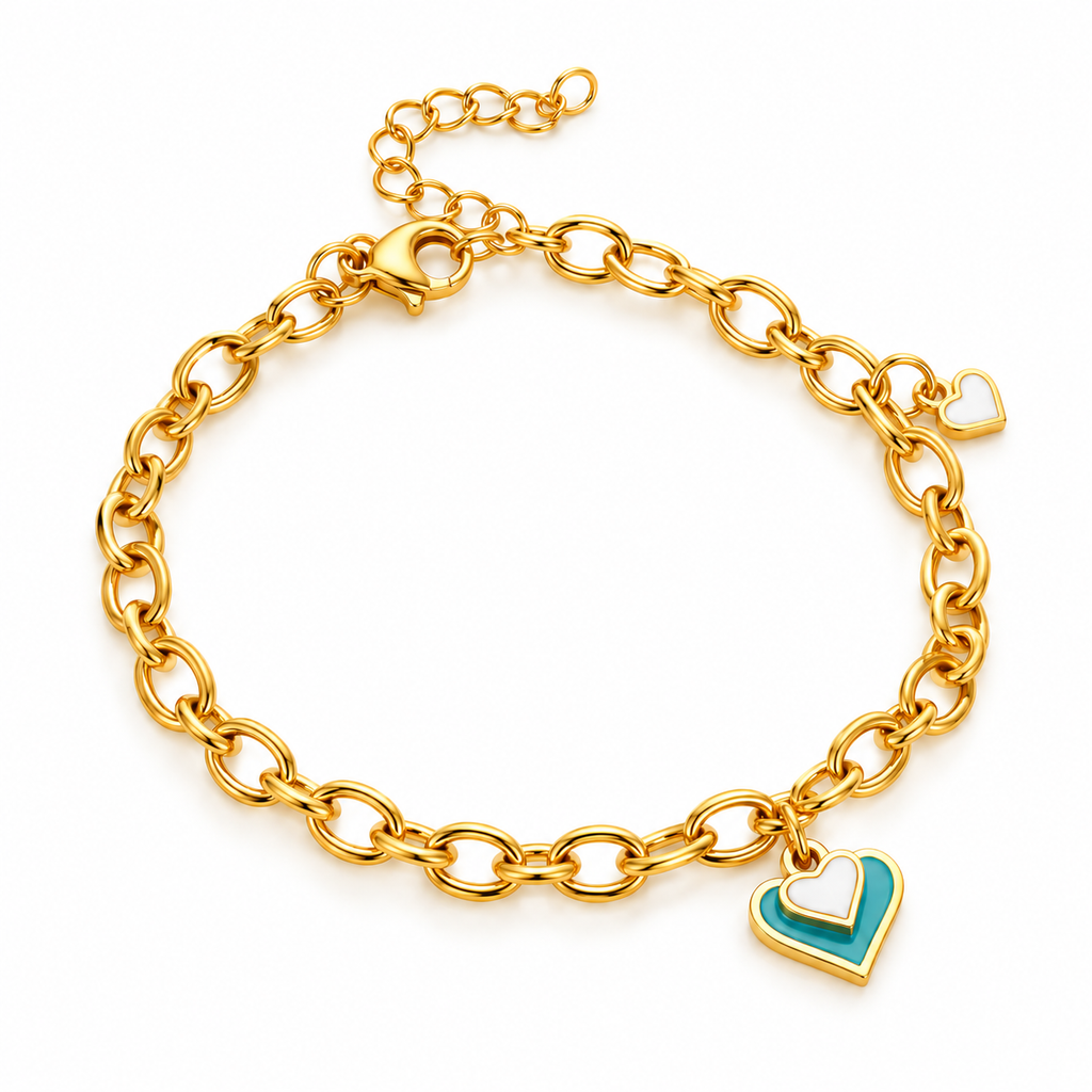 Hunny Turquoise Heart Charm Bracelet | Waterproof 18K Gold