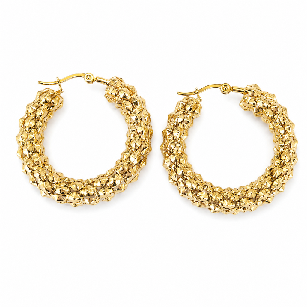 Noemia Textured Hoops | Waterproof 18K Gold