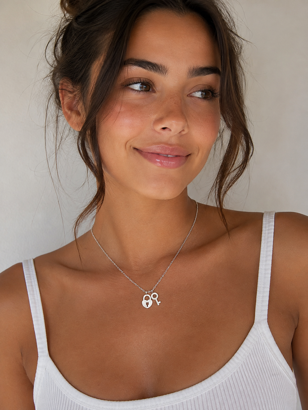 Thea Lock & Key Necklace | Waterproof Silver