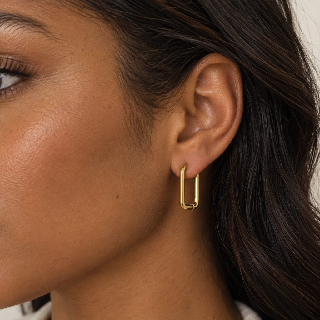 Marrisa Rectangular Hoops | Waterproof 18k Gold, Silver & Black