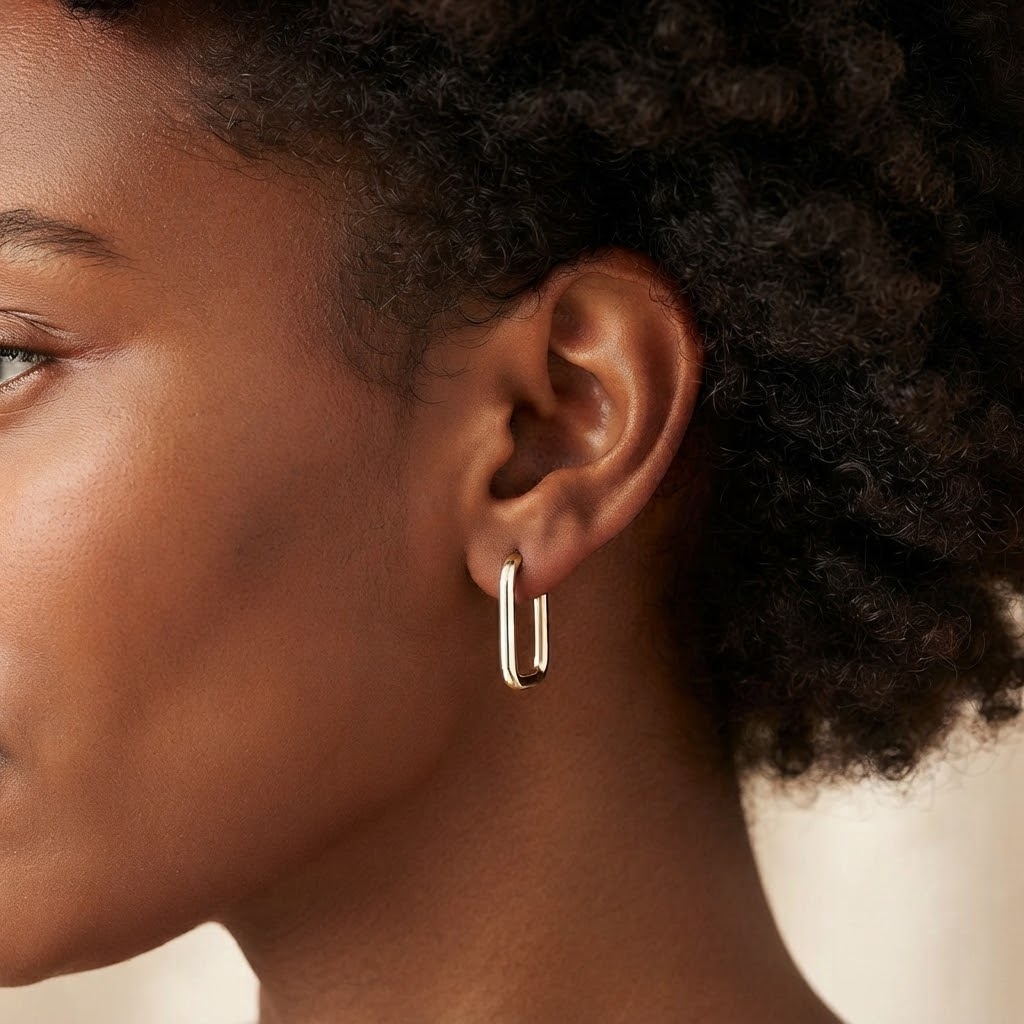 Marrisa Rectangular Hoops | Waterproof 18k Gold, Silver & Black