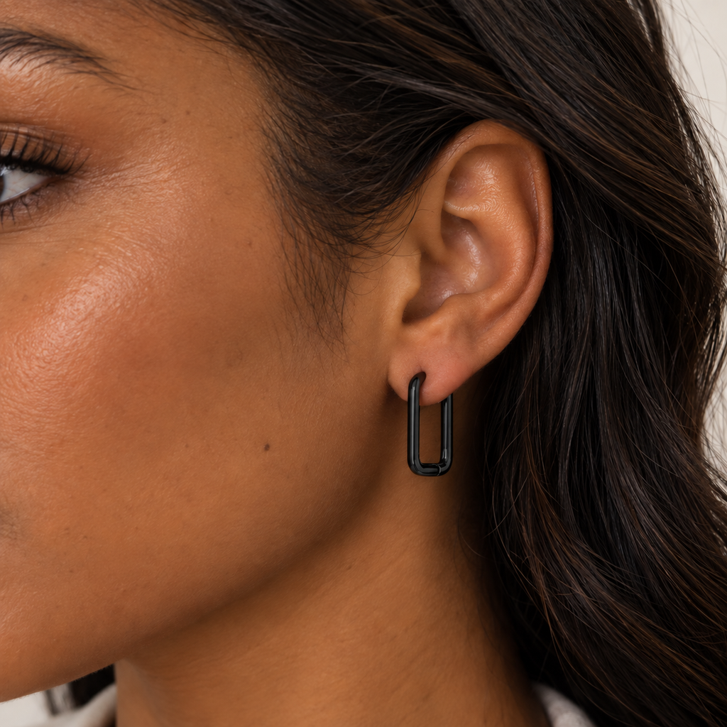 Marrisa Rectangular Hoops | Waterproof 18k Gold, Silver & Black