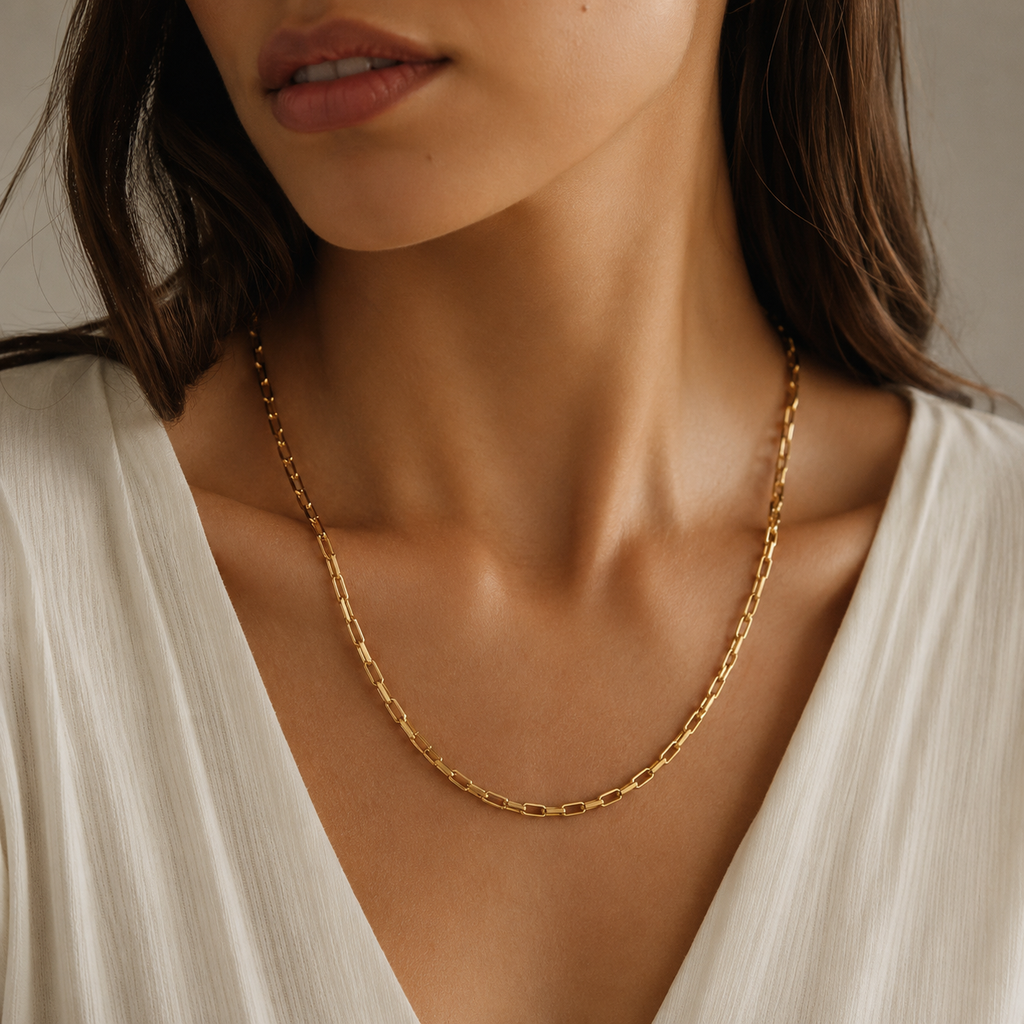 Selly 4mm Paperclip Chain Necklace | Waterproof 18k Gold & Silver