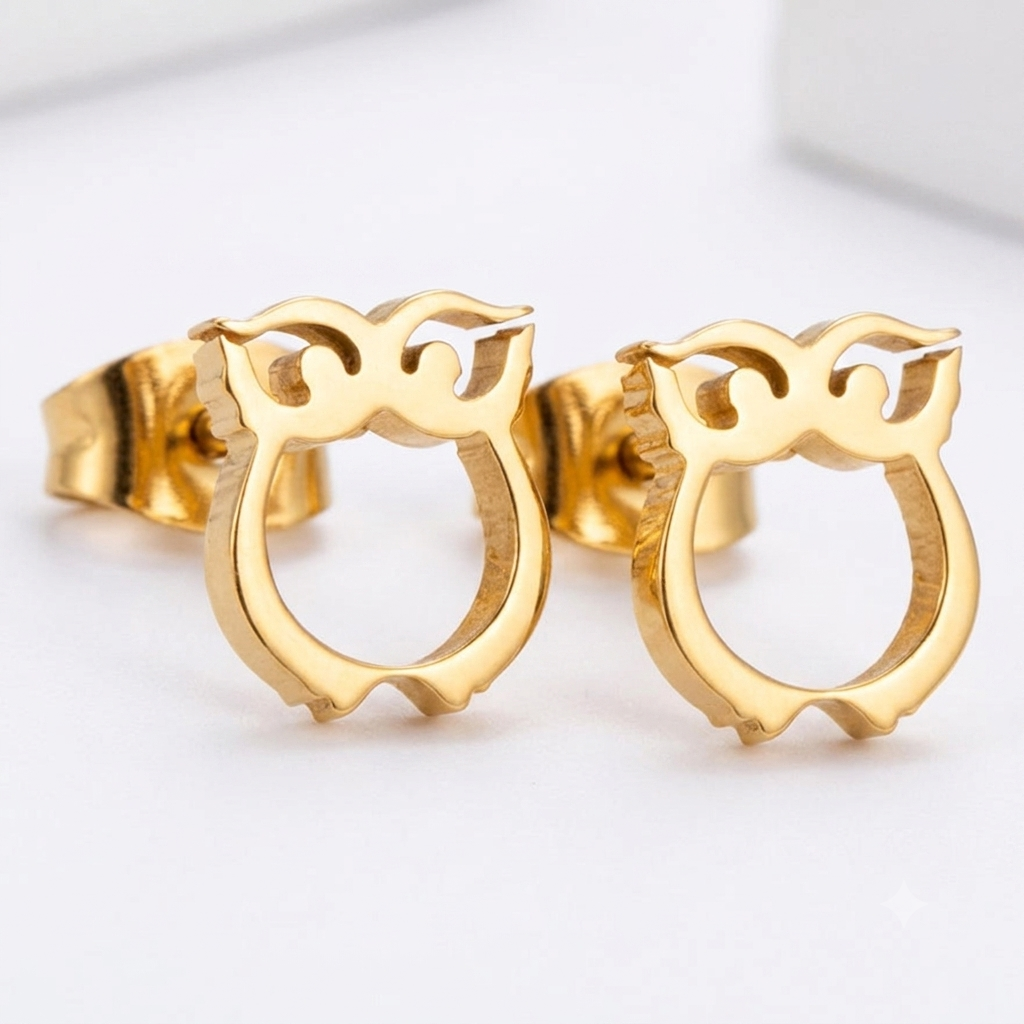 April Lucky Owl Studs | Waterproof 18k Gold & Silver