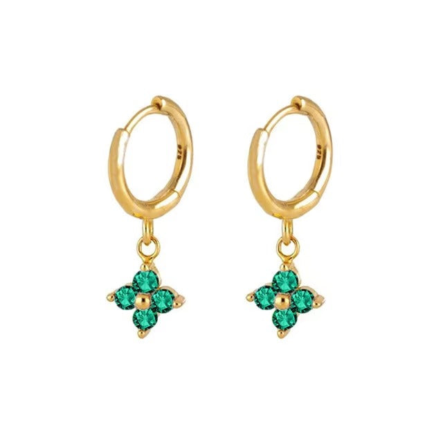 Skye Emerald Green Clover Charms Hoops