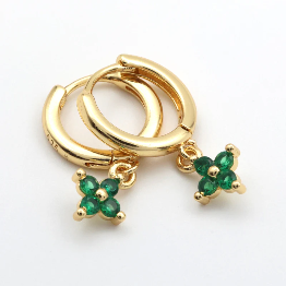 Skye Emerald Green Clover Charms Hoops