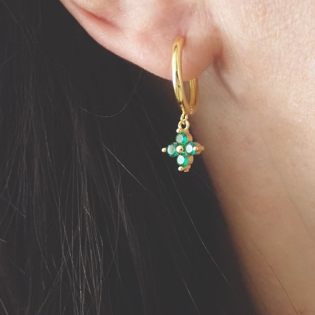 Skye Emerald Green Clover Charms Hoops