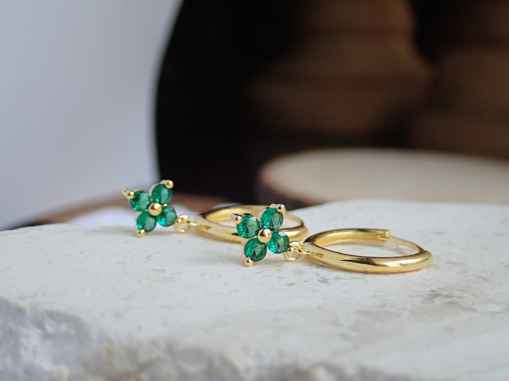 Skye Emerald Green Clover Charms Hoops