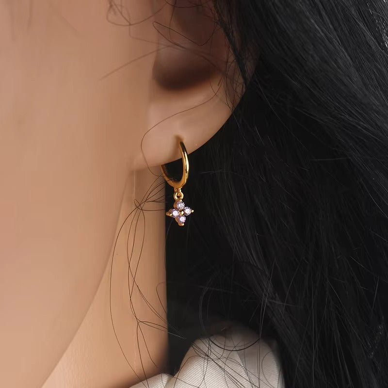 Skye Purple Amethyst Clover Charm Hoops