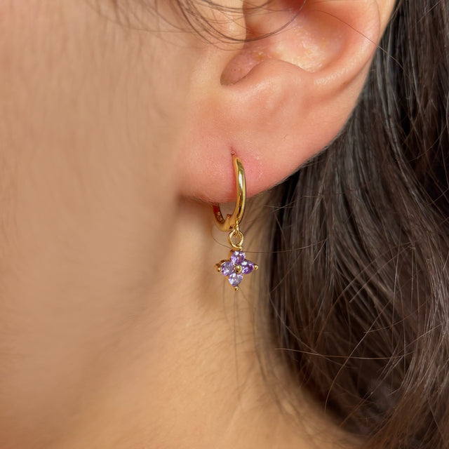 Skye Purple Amethyst Clover Charm Hoops