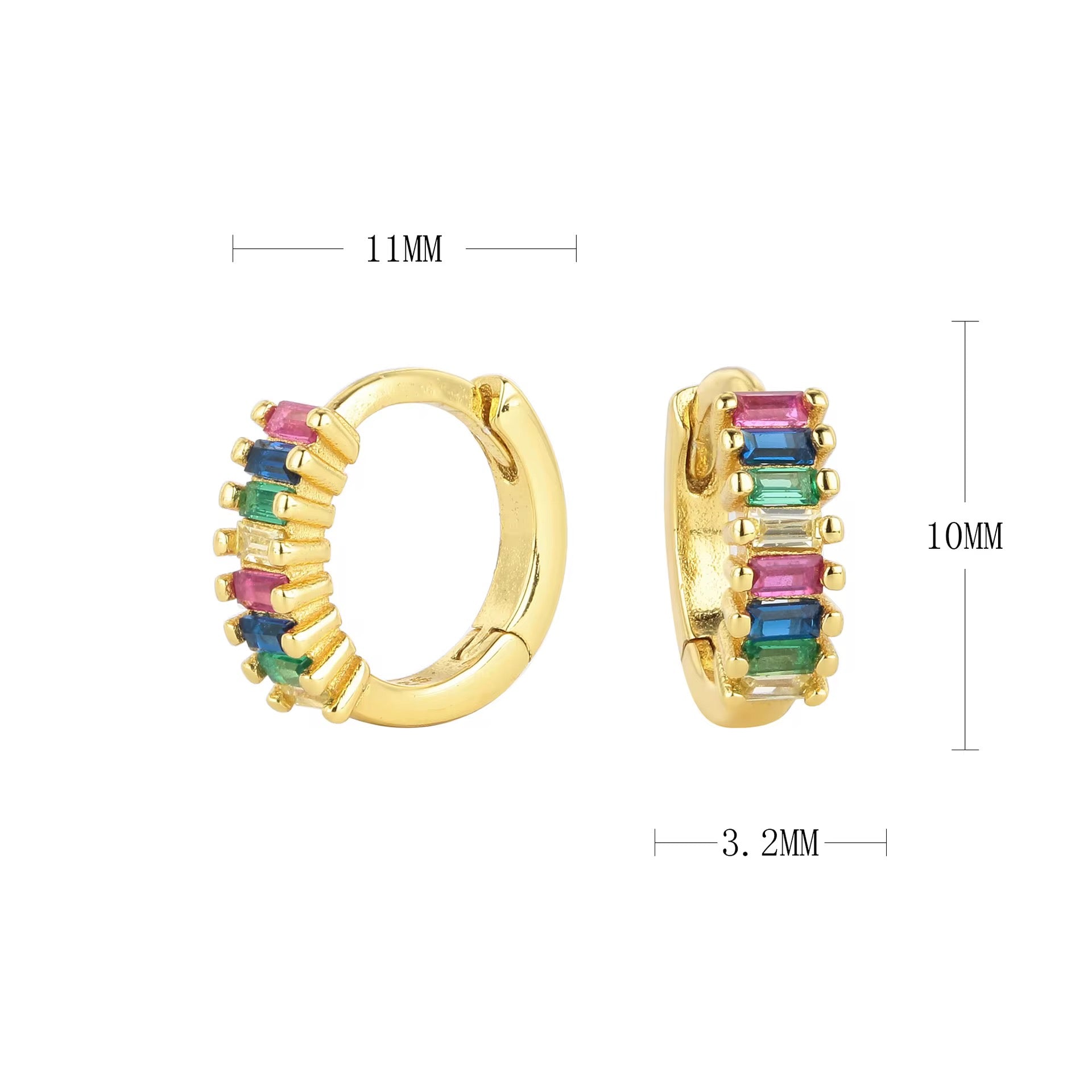 Reema Baguette Cut Rainbow Hoops
