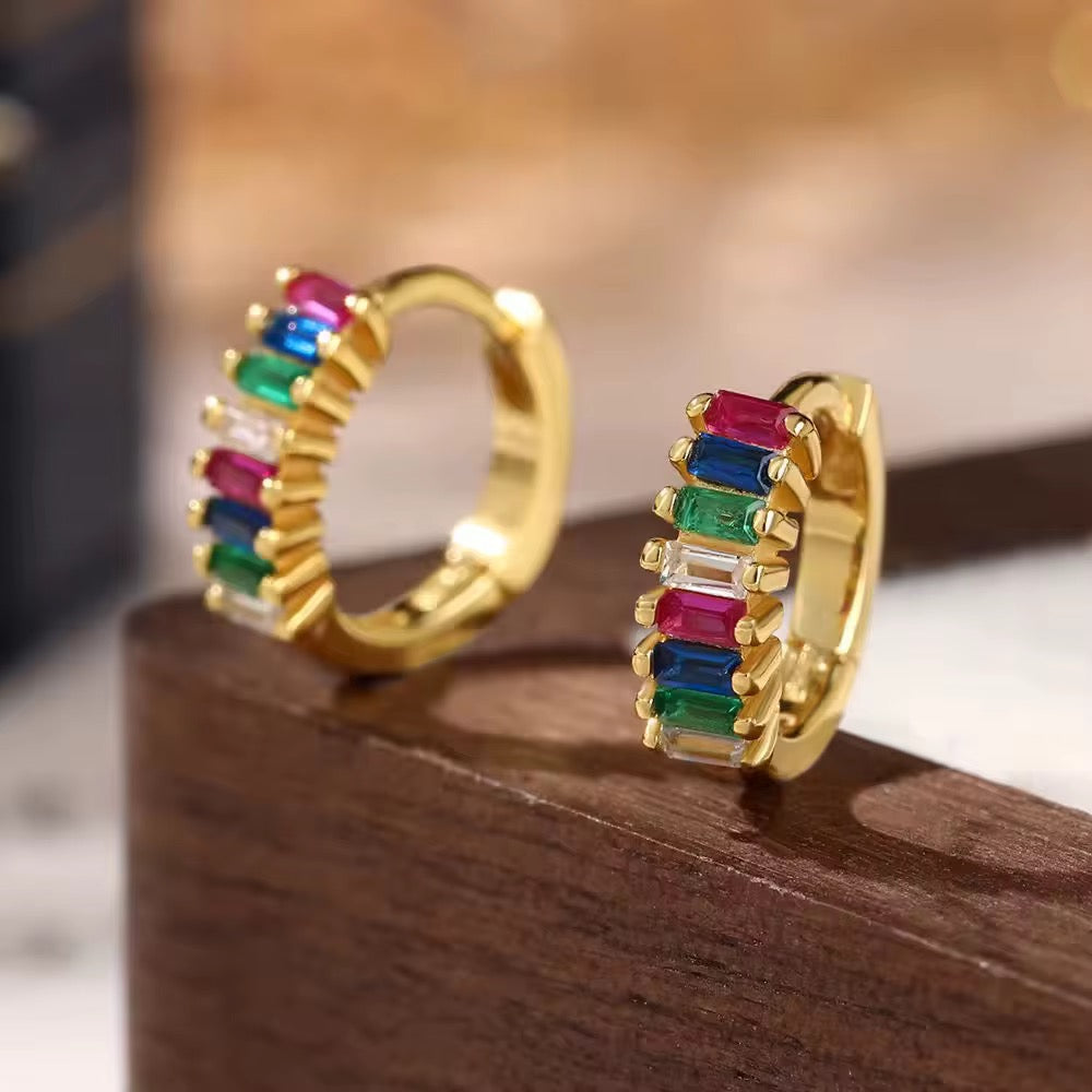 Reema Baguette Cut Rainbow Hoops