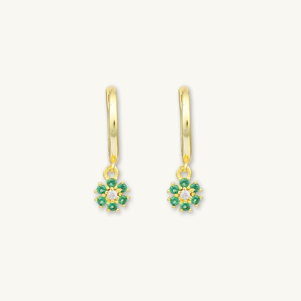 Reeya Emerald Green Flower Huggie Hoops