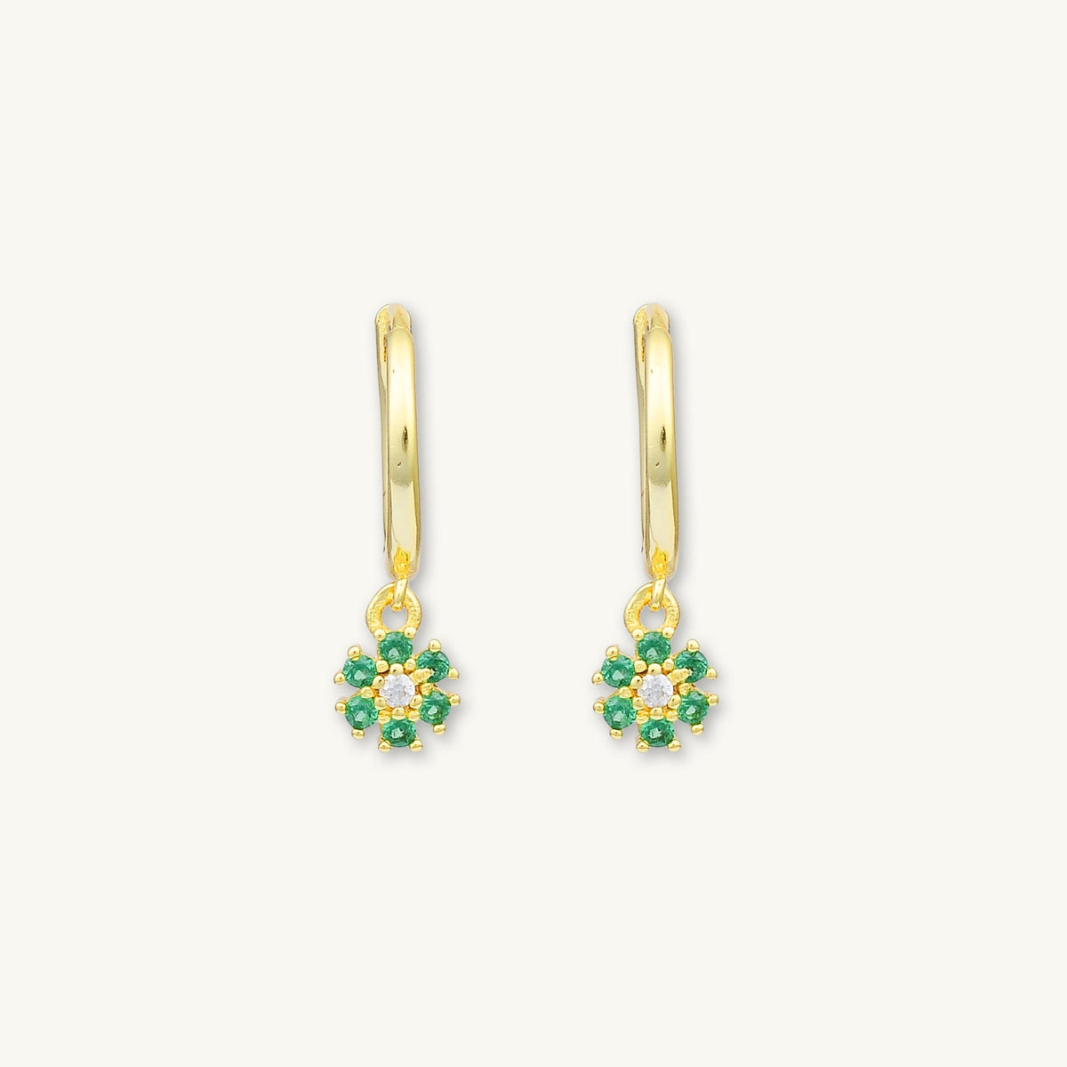 Reeya Emerald Green Flower Huggie Hoops