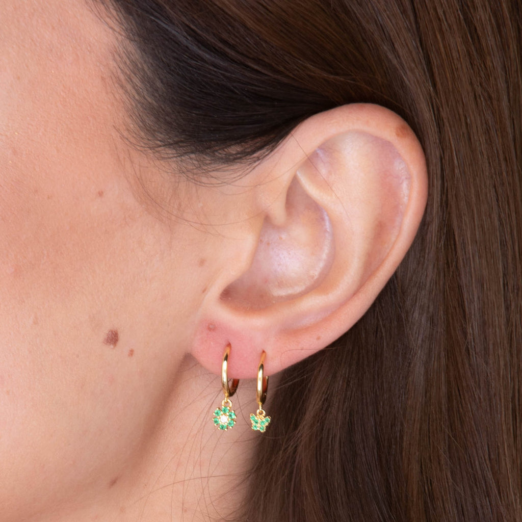 Reeya Emerald Green Flower Huggie Hoops