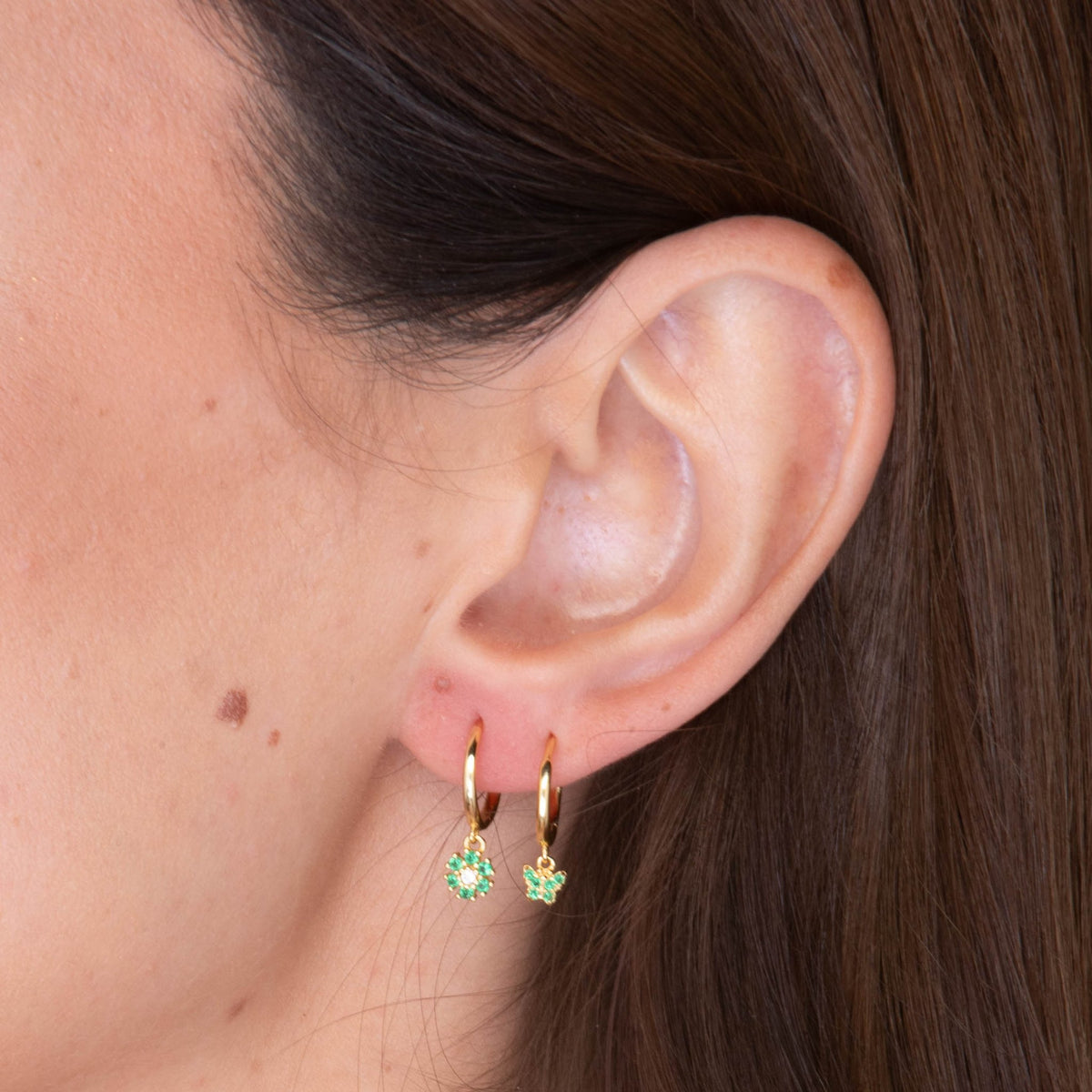 Reeya Emerald Green Flower Huggie Hoops