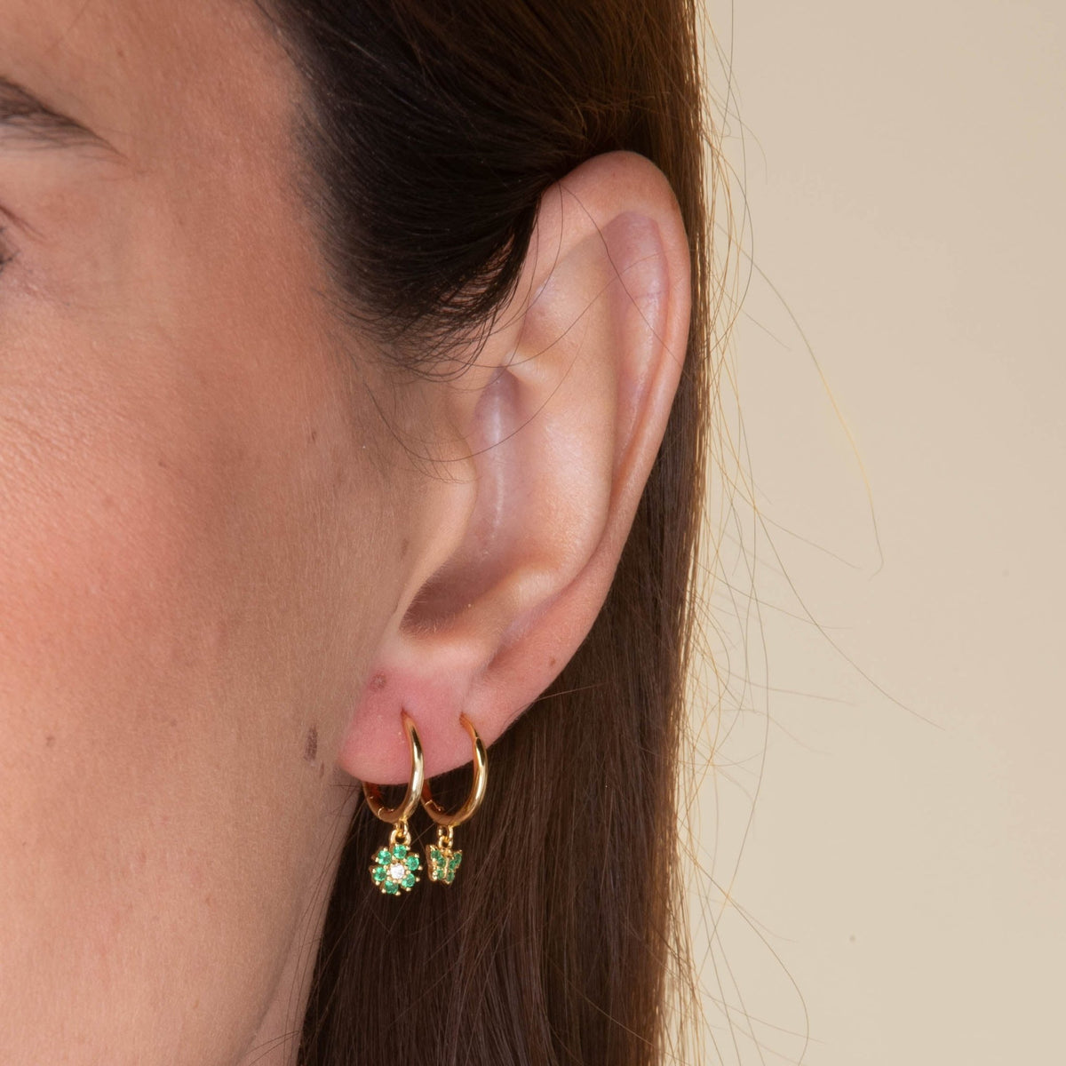 Reeya Emerald Green Flower Huggie Hoops