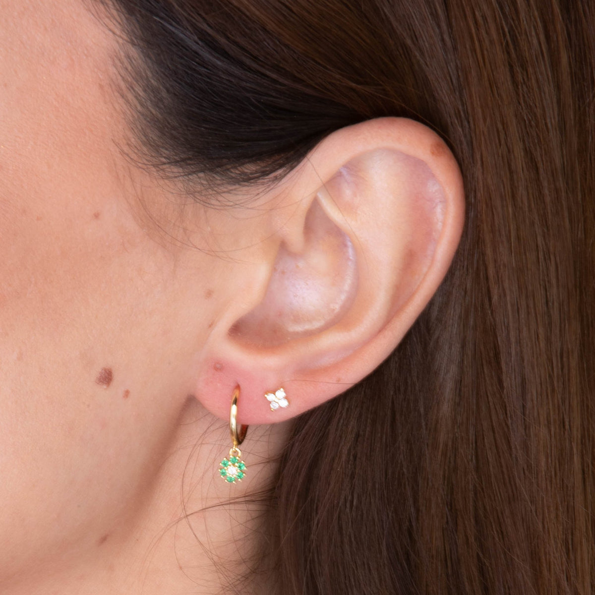 Reeya Emerald Green Flower Huggie Hoops