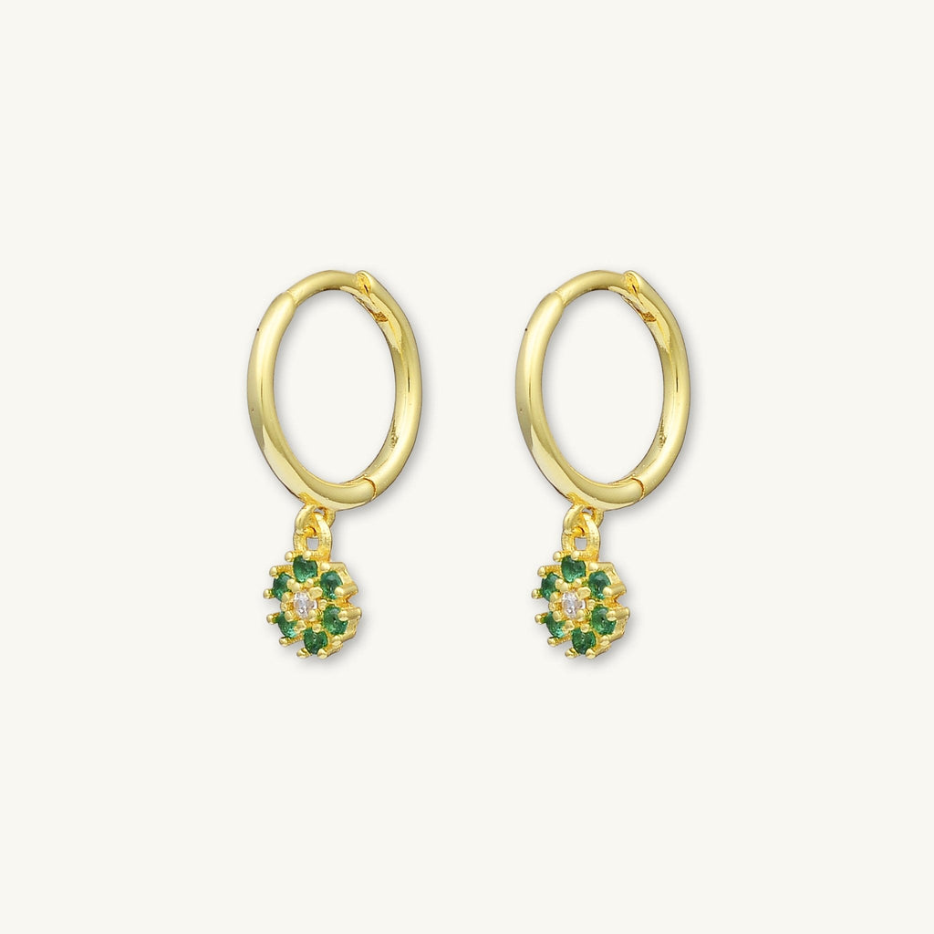 Reeya Emerald Green Flower Huggie Hoops