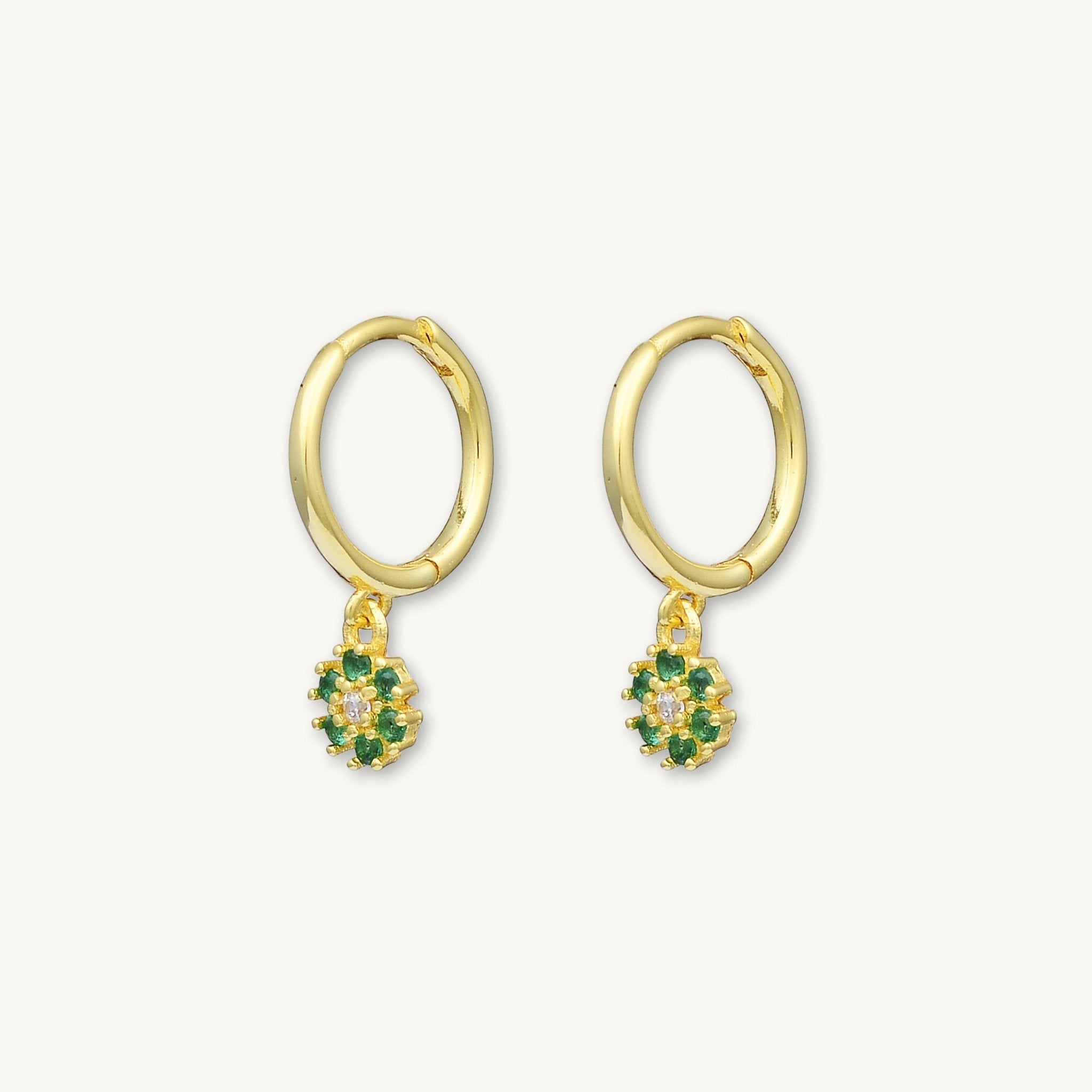 Reeya Emerald Green Flower Huggie Hoops