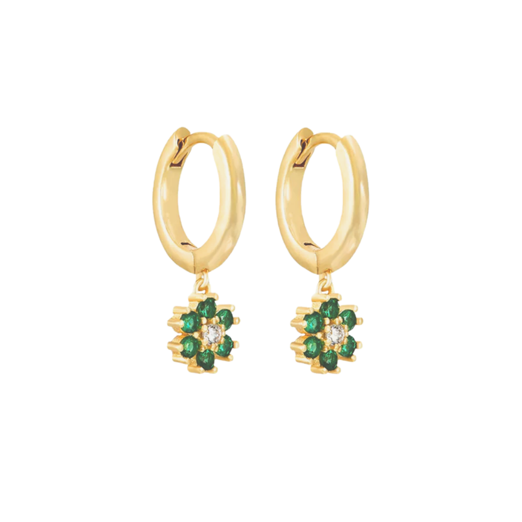 Reeya Emerald Green Flower Huggie Hoops