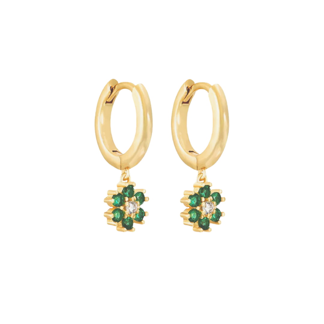 Reeya Emerald Green Flower Huggie Hoops