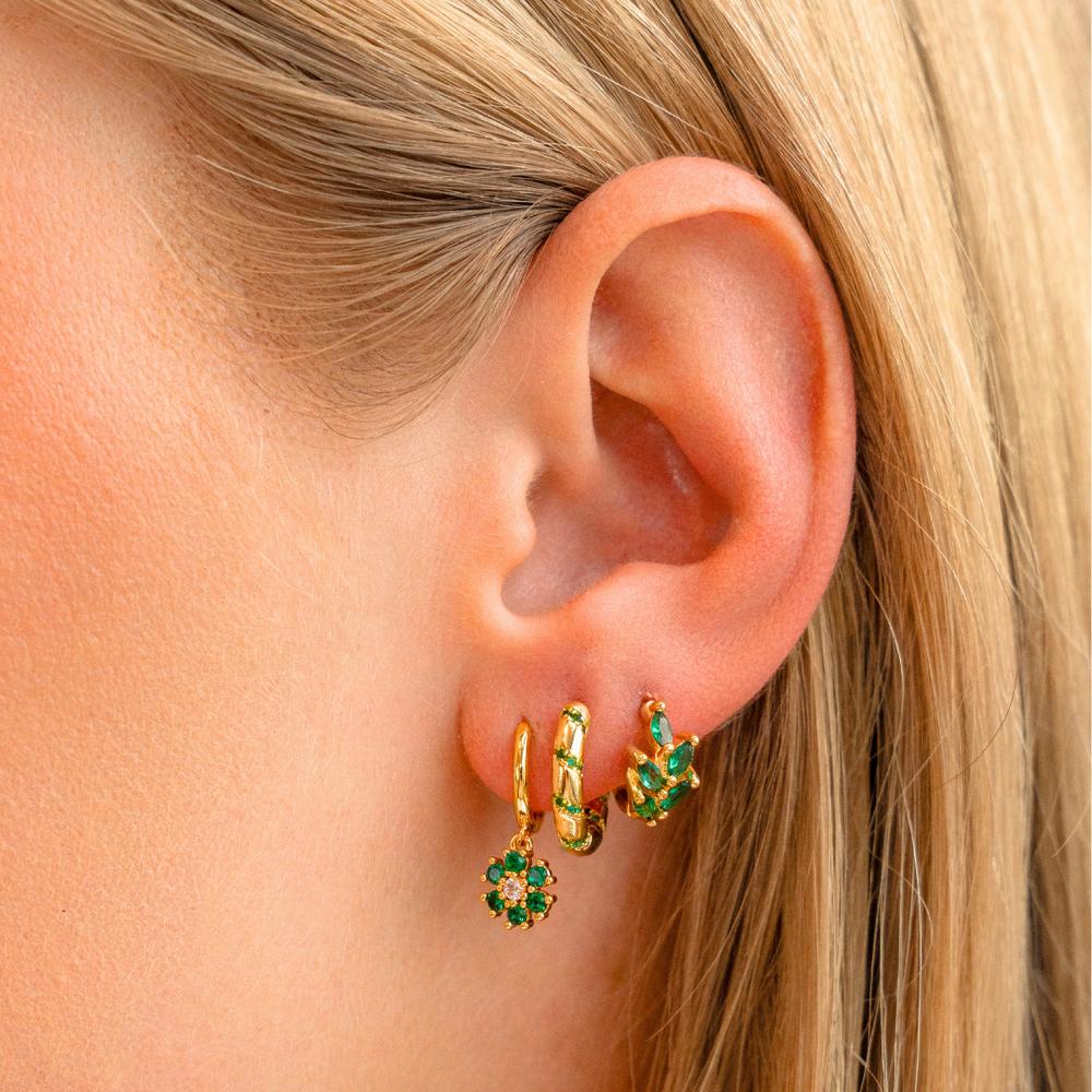 Reeya Emerald Green Flower Huggie Hoops
