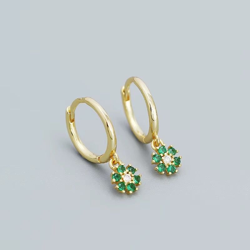 Reeya Emerald Green Flower Huggie Hoops