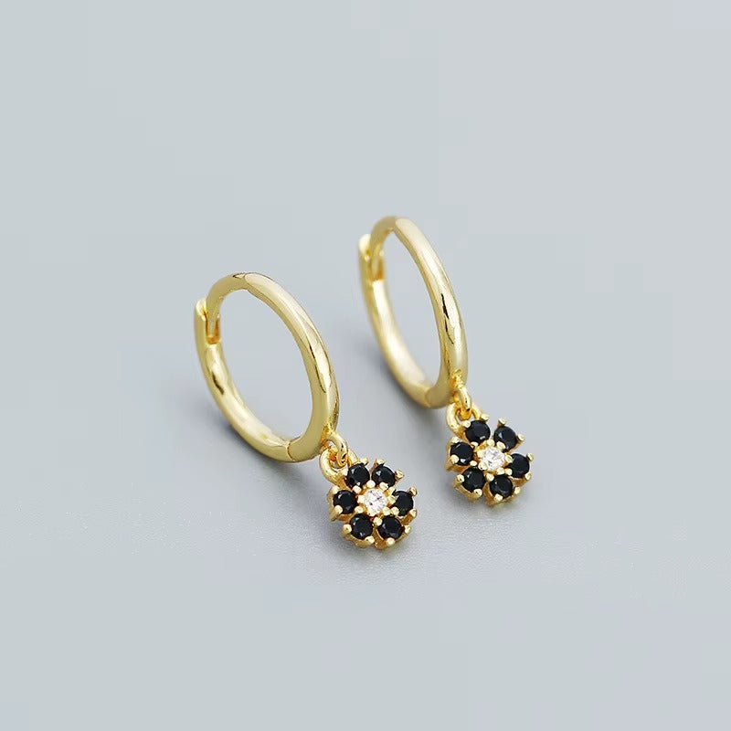 Reeya Onyx Flower Huggie Hoops