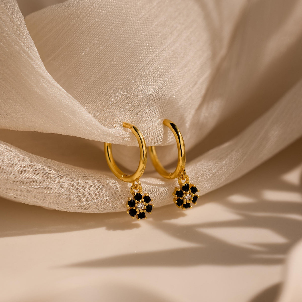 Reeya Onyx Flower Huggie Hoops
