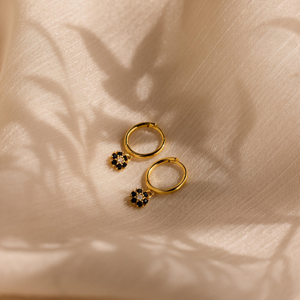 Reeya Onyx Flower Huggie Hoops